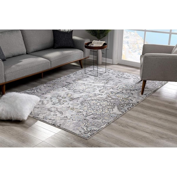 Palacedesigns 5 x 8 ft. Gray Modern Jacobean Floral Area Rug PA2473049 - main